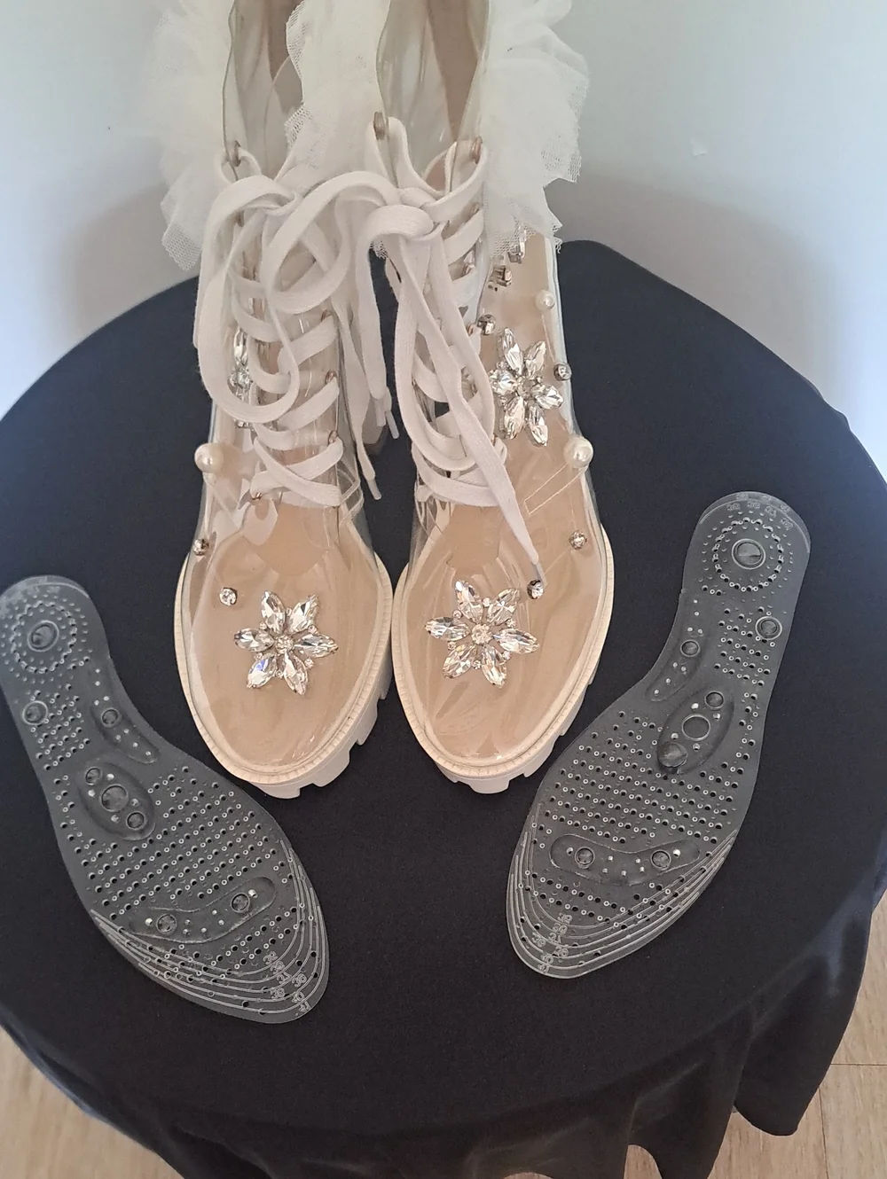 Devine Luz White Embellished Clear Beautiful Platform Heels